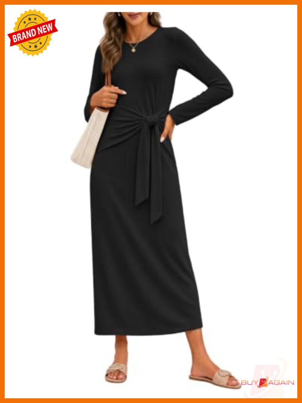 Womens Long Sleeve Maxi Dress Tie Waist Work Casual Fall